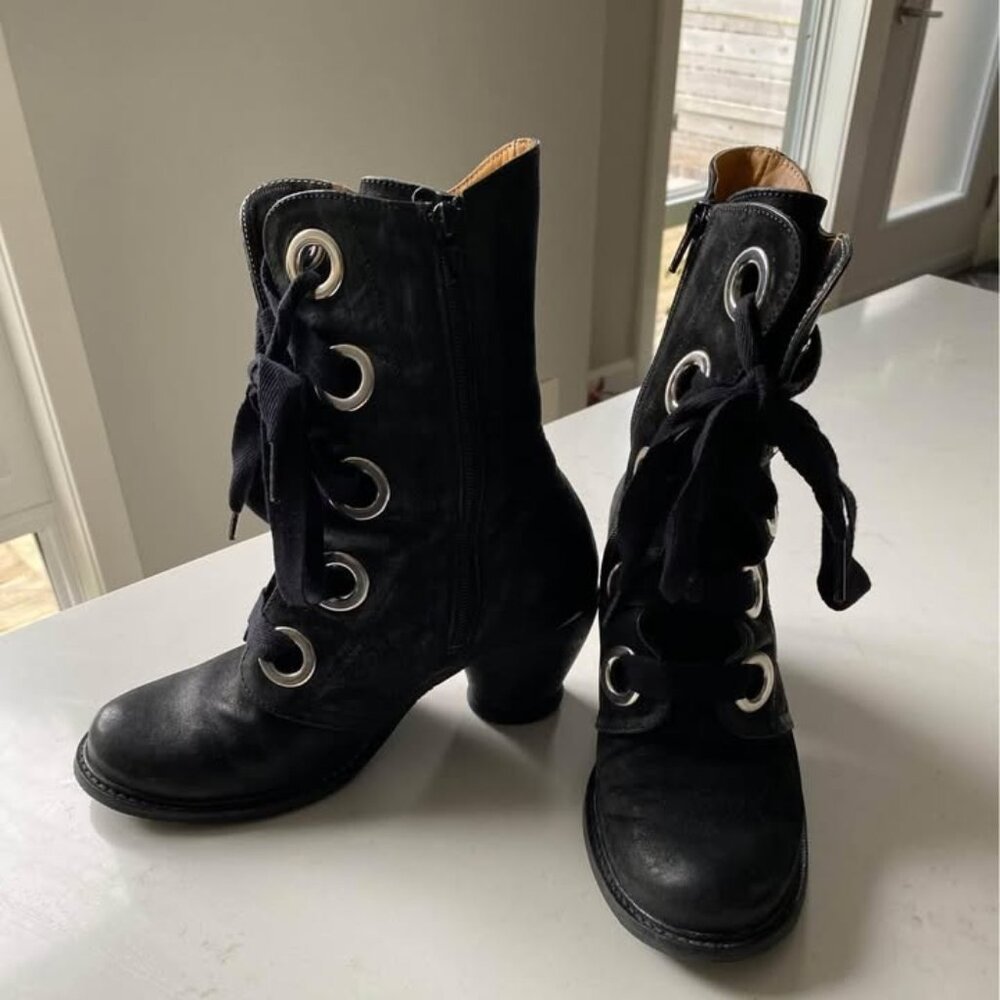John Fluevog East End Gladstone mid-calf lace-up boots, Black, size 6.5.